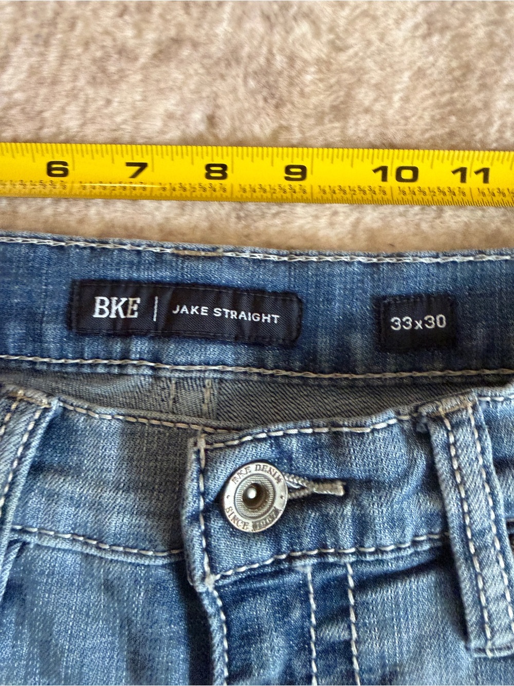 BKE Jake Straight Jeans – 33x30, Faded Wash w/ Whiskering - Picture 2 of 5
